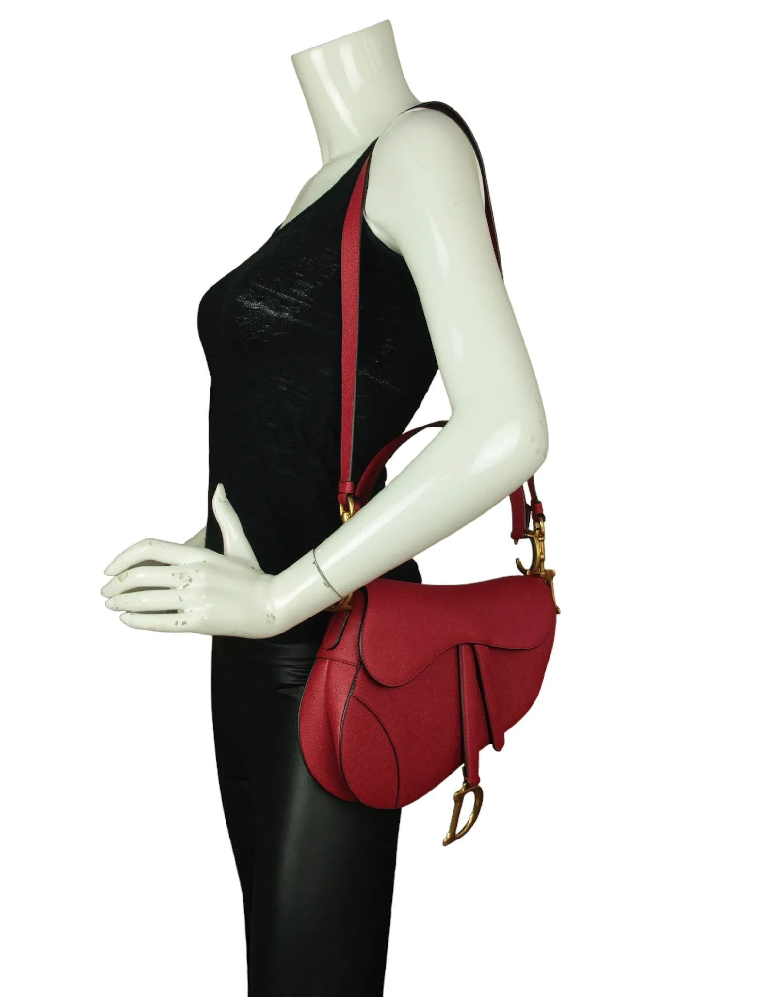 Christian Dior Red Calfskin Saddle Bag w/ Strap
