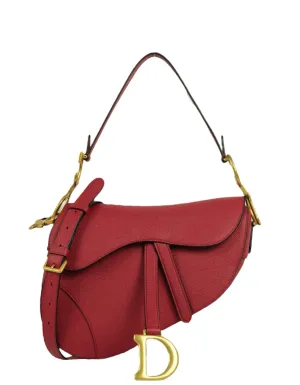 Christian Dior Red Calfskin Saddle Bag w/ Strap