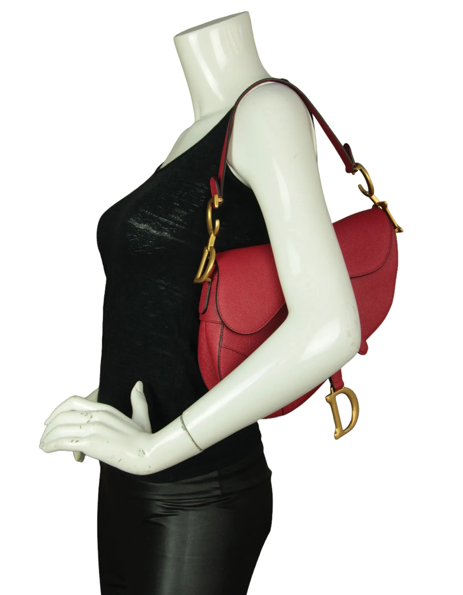 Christian Dior Red Calfskin Saddle Bag w/ Strap