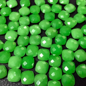 Chrysoprase Quartz Faceted Checker Square Cushion Matching Beads Strand 6pc 10mm