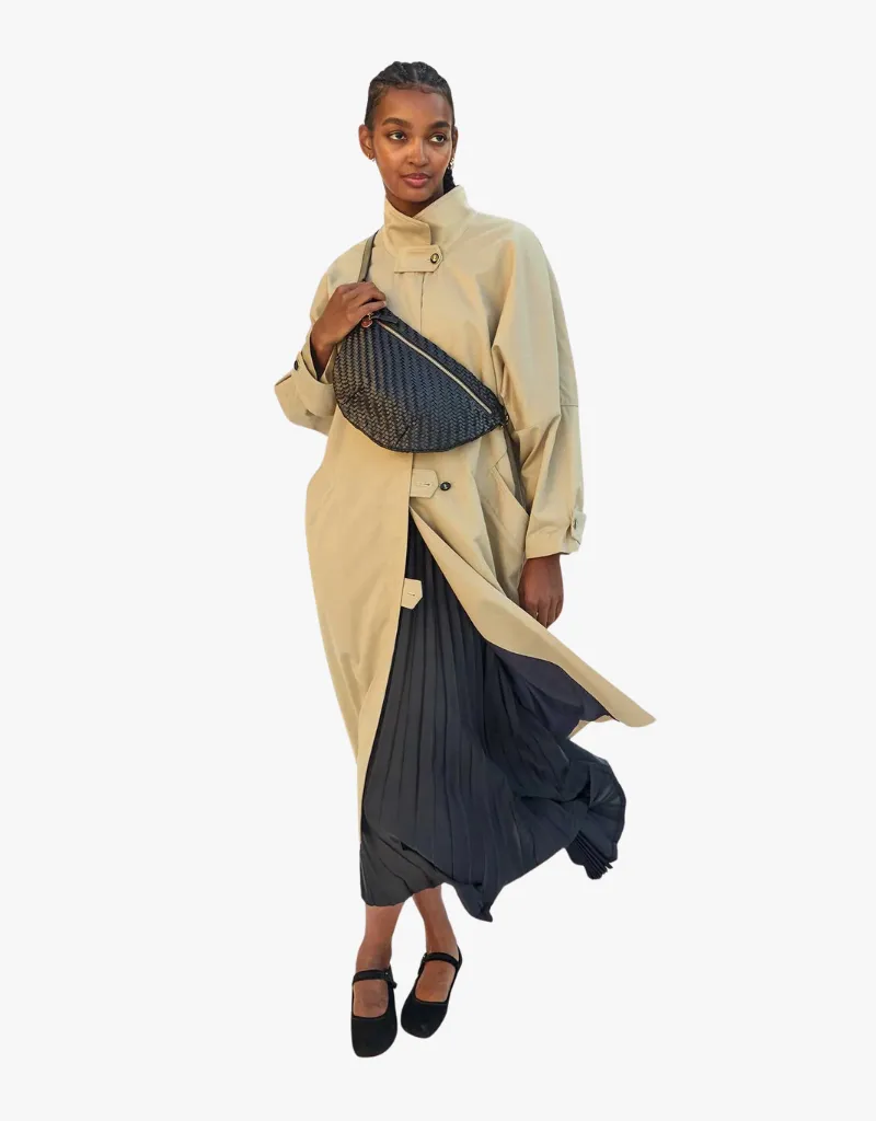 Clare V. Grande Fanny Belt Bag in Black Woven Zig Zag