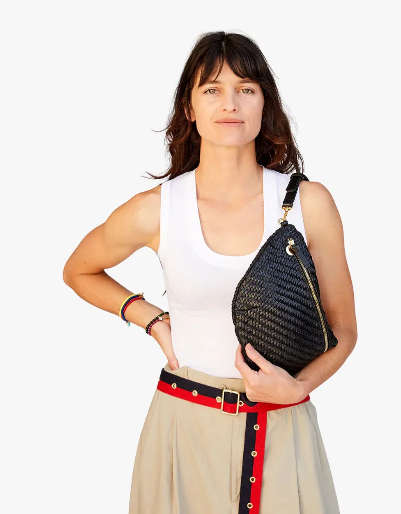 Clare V. Grande Fanny Belt Bag in Black Woven Zig Zag