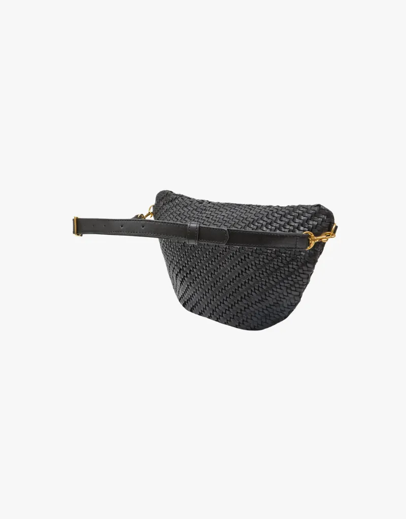 Clare V. Grande Fanny Belt Bag in Black Woven Zig Zag