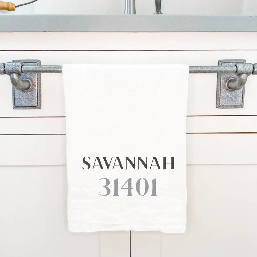 Classic Serif w/ City, Zip - Cotton Tea Towel
