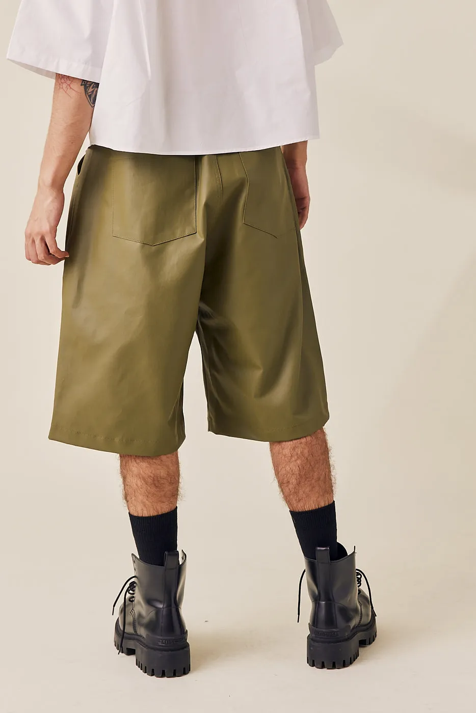 Coated Cotton Wide Bermuda Shorts