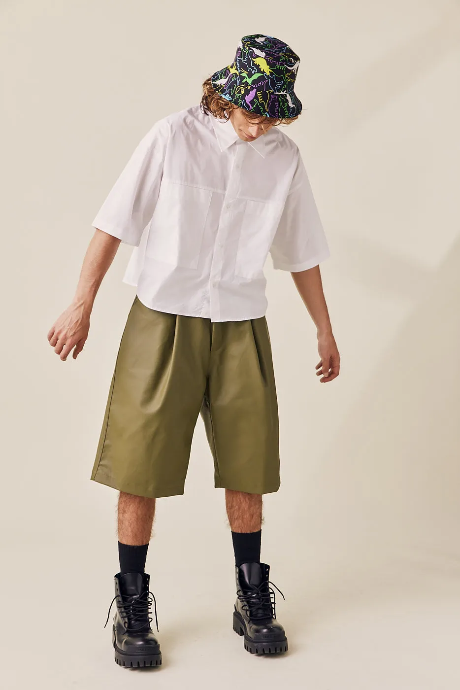 Coated Cotton Wide Bermuda Shorts