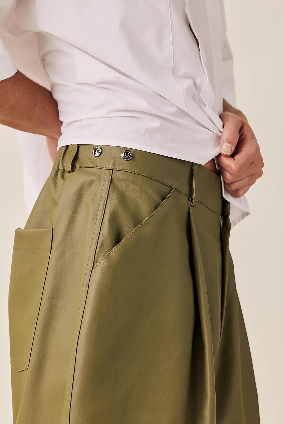 Coated Cotton Wide Bermuda Shorts