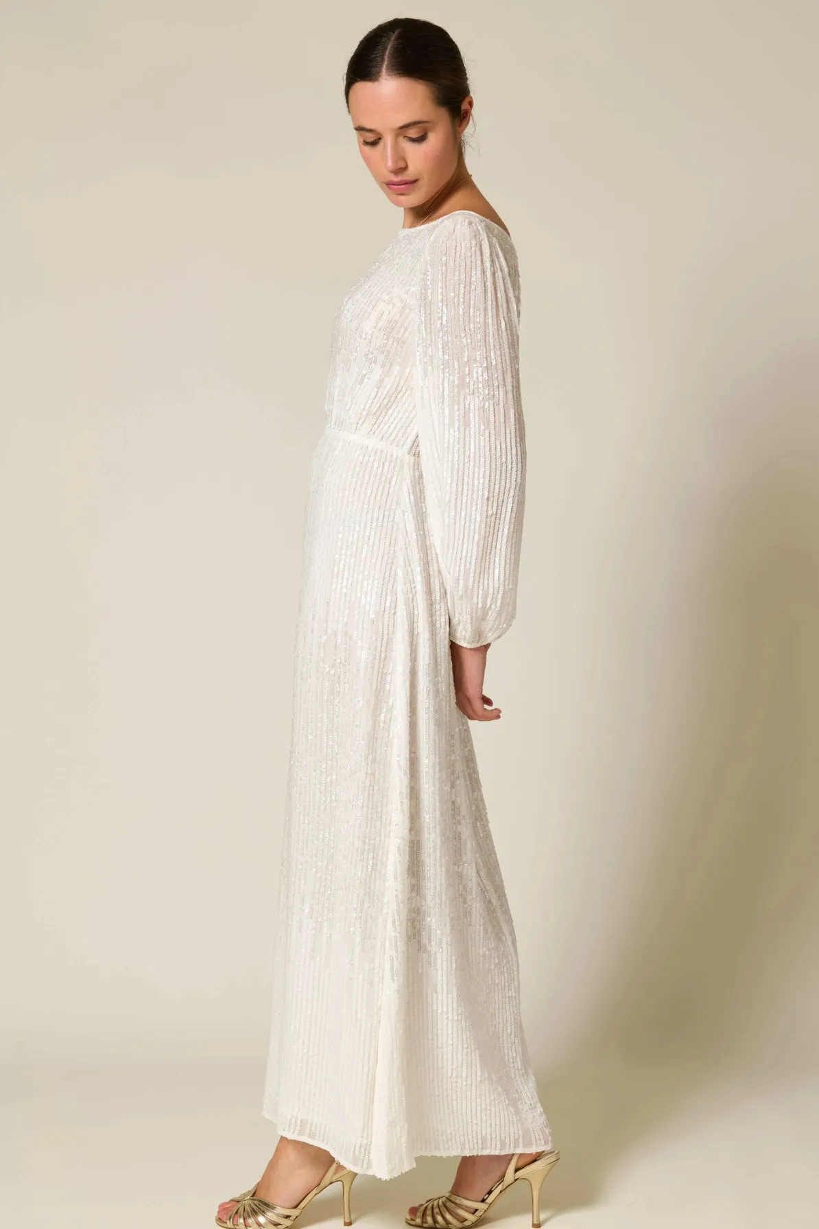 Coco Sequin Midi Dress in Ivory by Rixo London - RENTAL