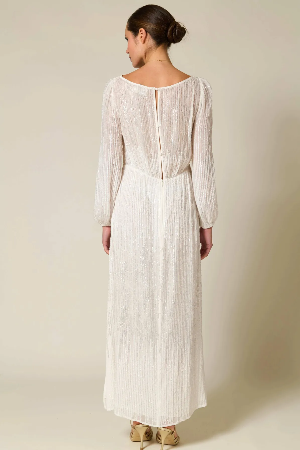 Coco Sequin Midi Dress in Ivory by Rixo London - RENTAL