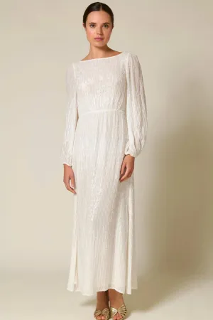 Coco Sequin Midi Dress in Ivory by Rixo London - RENTAL