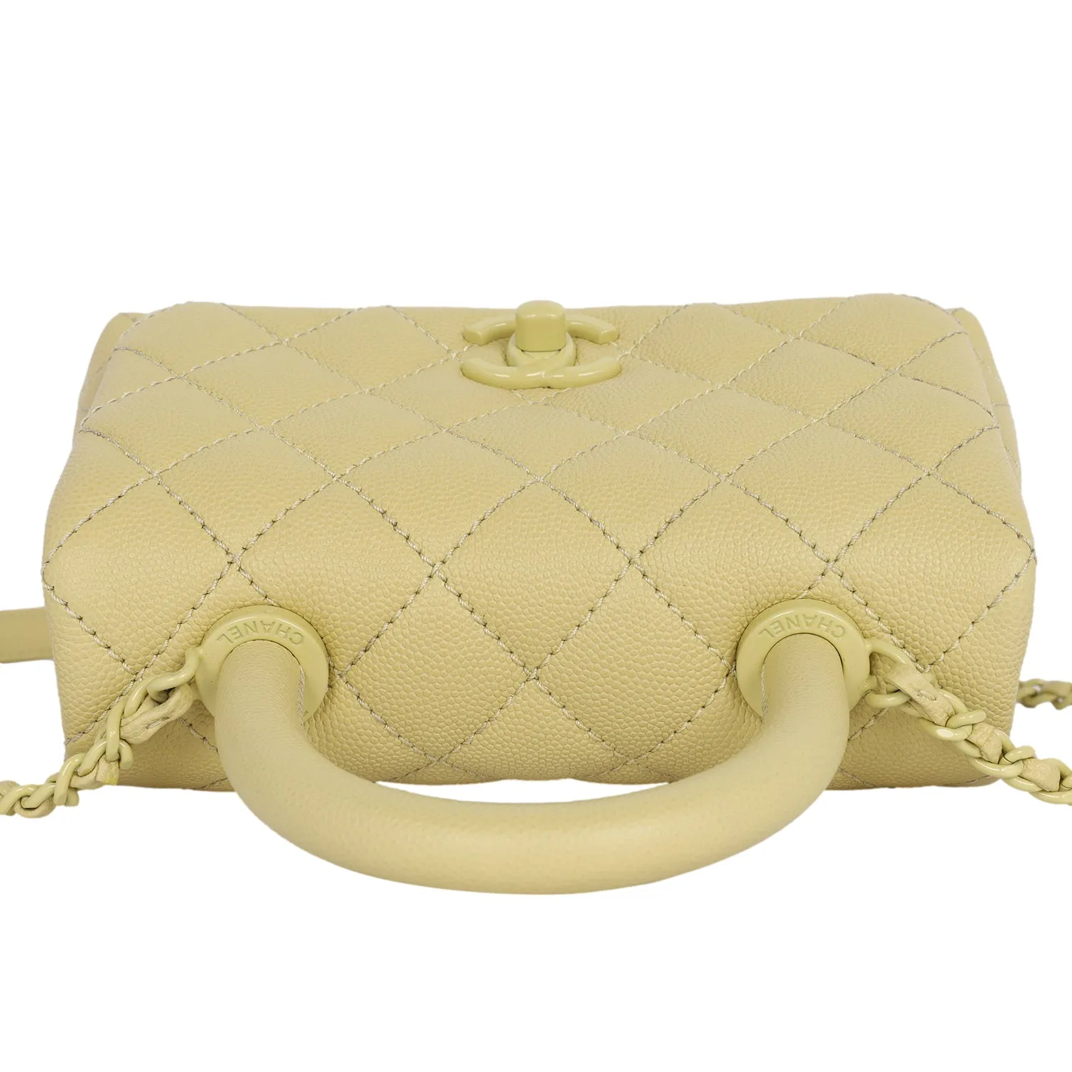 Coco Top Handle Classic Flap Bag Quilted Caviar Mini Yellow