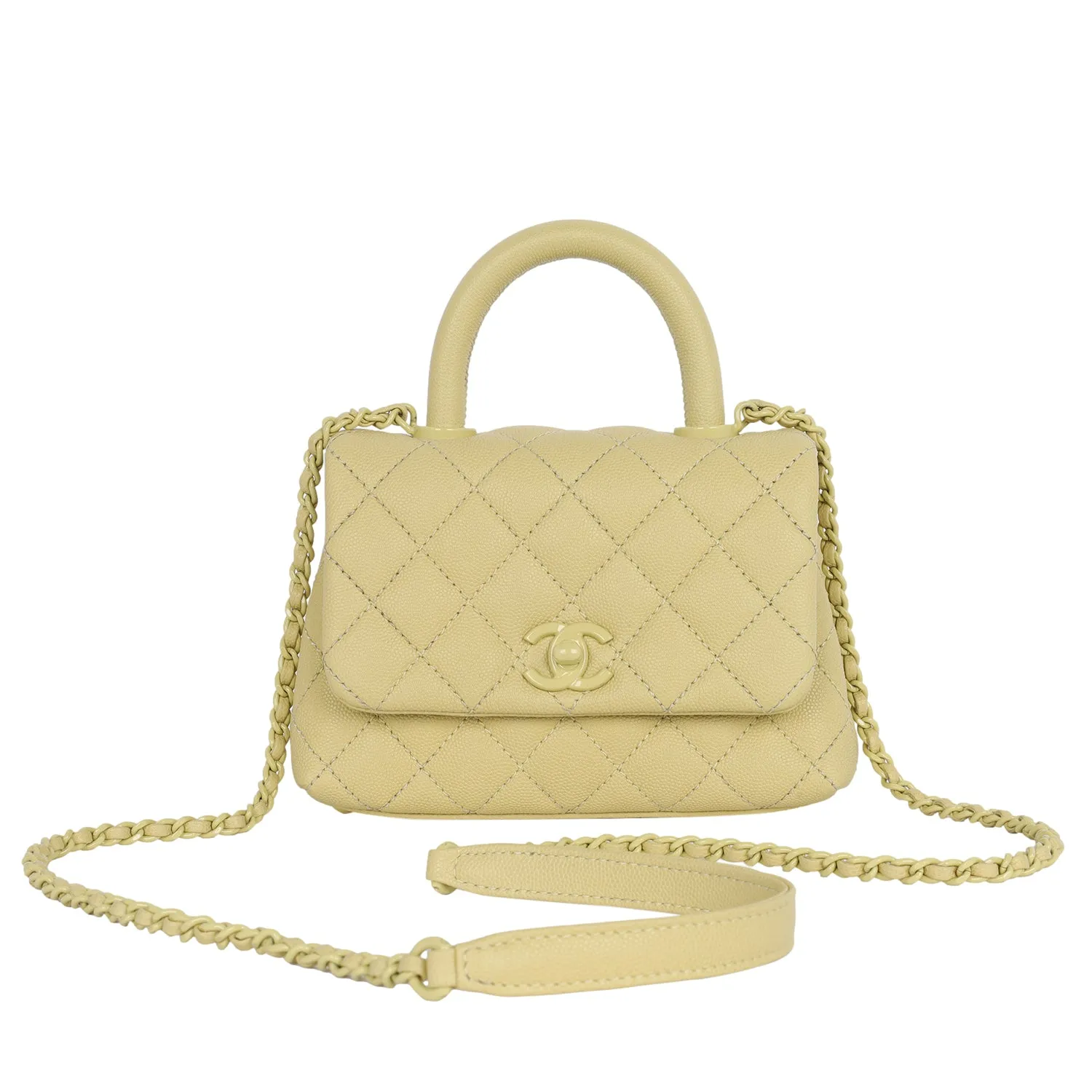 Coco Top Handle Classic Flap Bag Quilted Caviar Mini Yellow