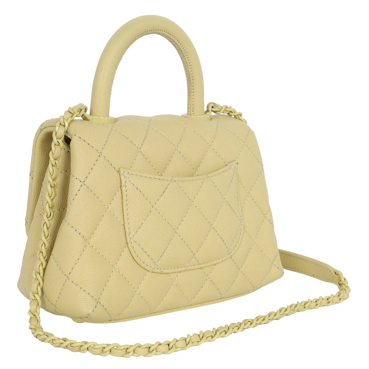 Coco Top Handle Classic Flap Bag Quilted Caviar Mini Yellow