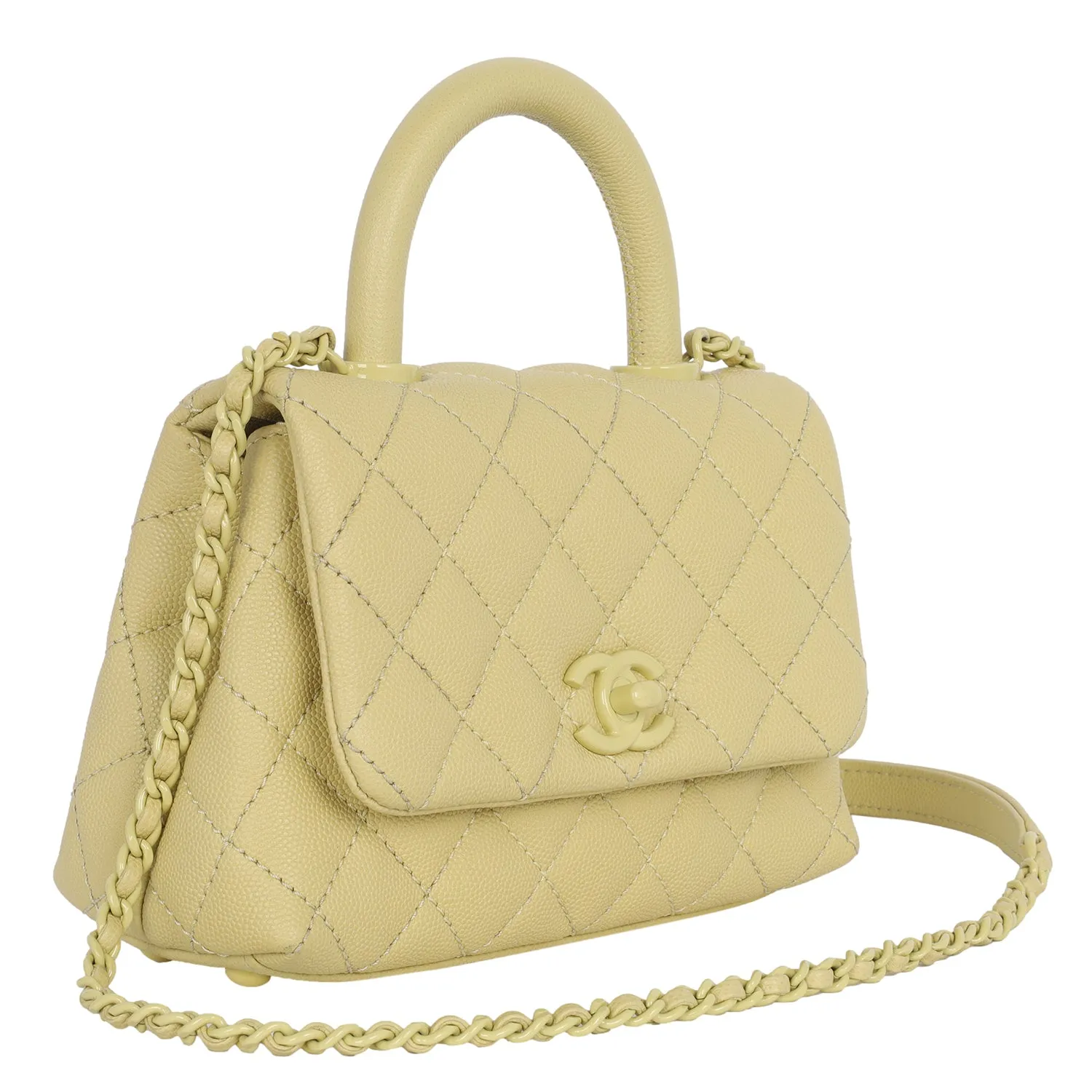 Coco Top Handle Classic Flap Bag Quilted Caviar Mini Yellow