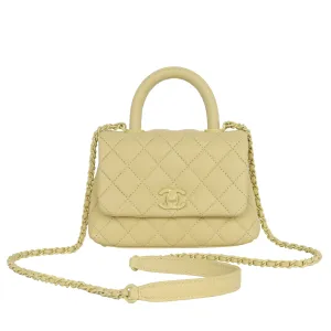 Coco Top Handle Classic Flap Bag Quilted Caviar Mini Yellow