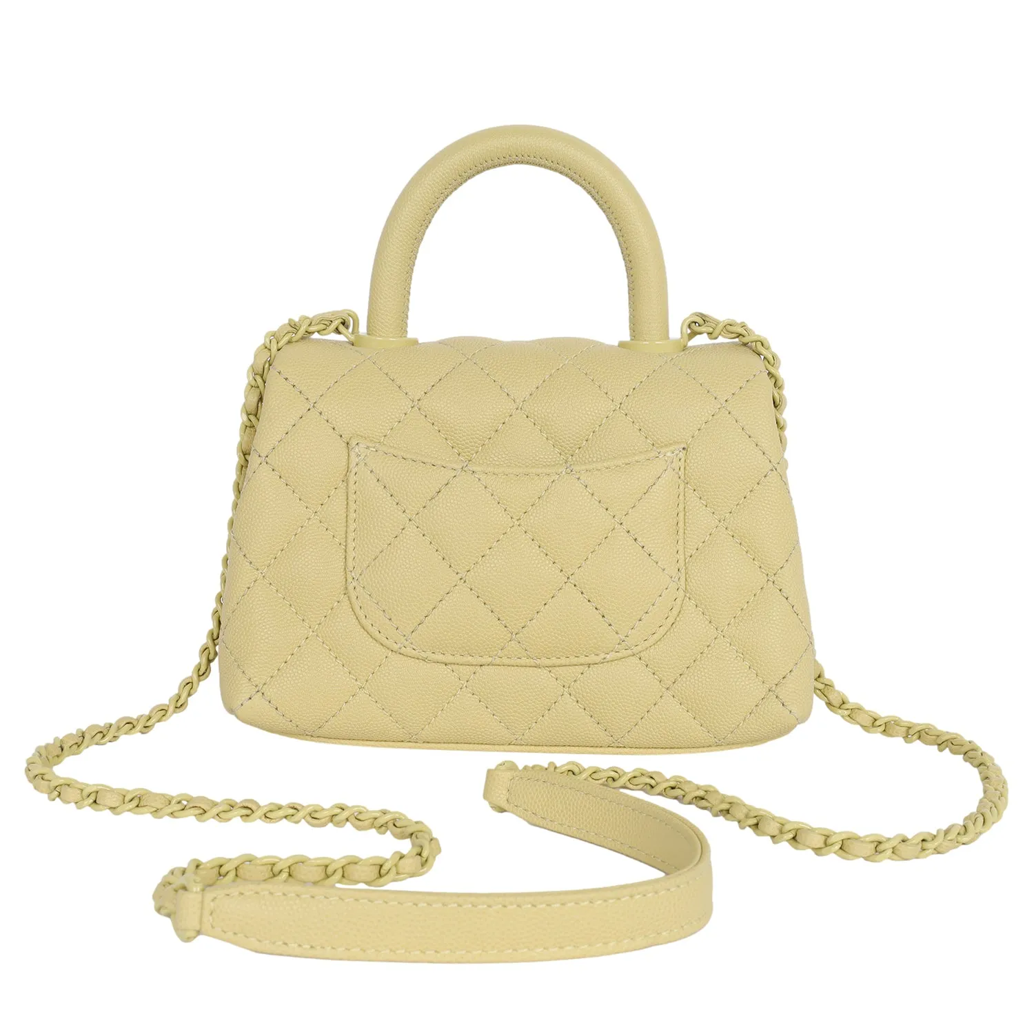 Coco Top Handle Classic Flap Bag Quilted Caviar Mini Yellow