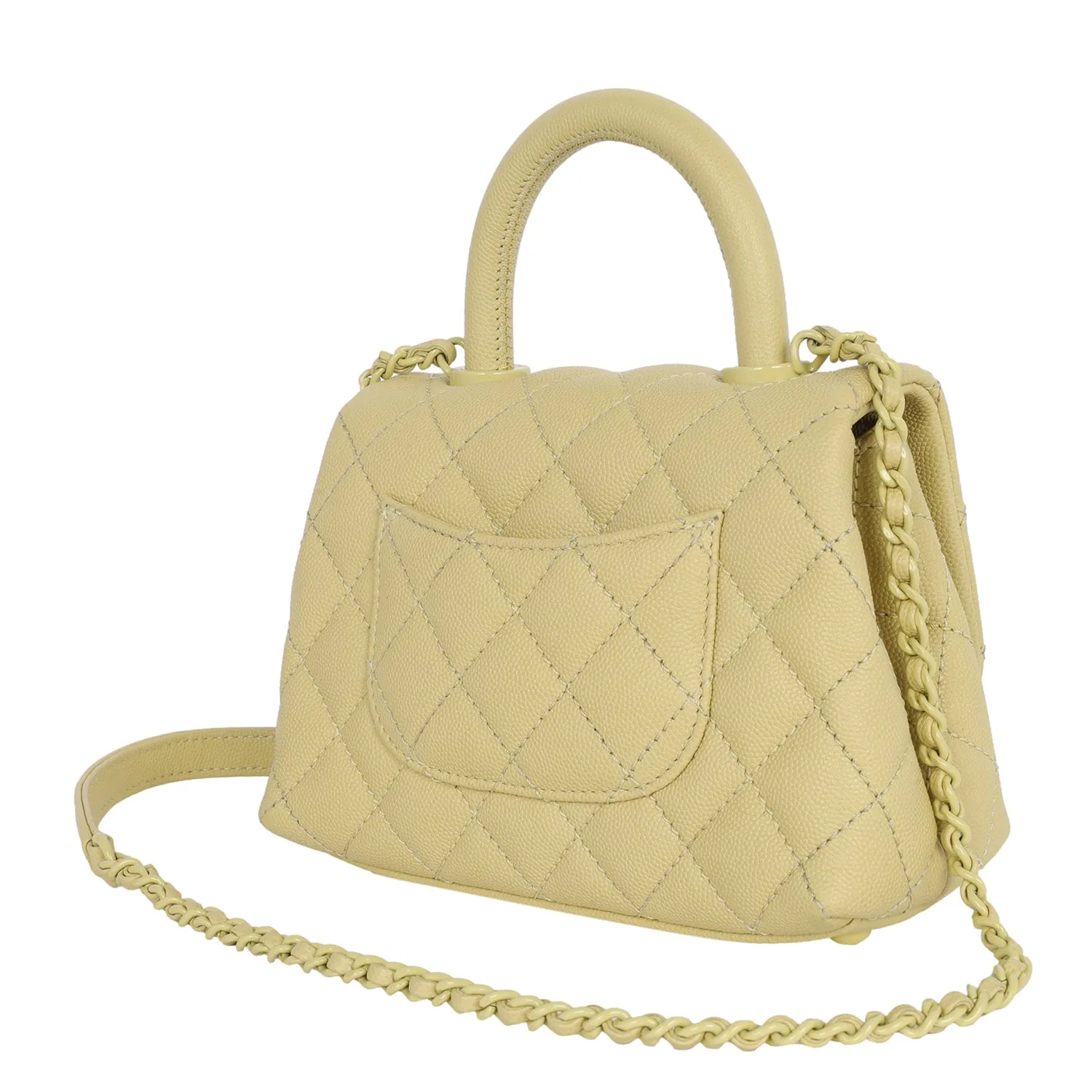 Coco Top Handle Classic Flap Bag Quilted Caviar Mini Yellow