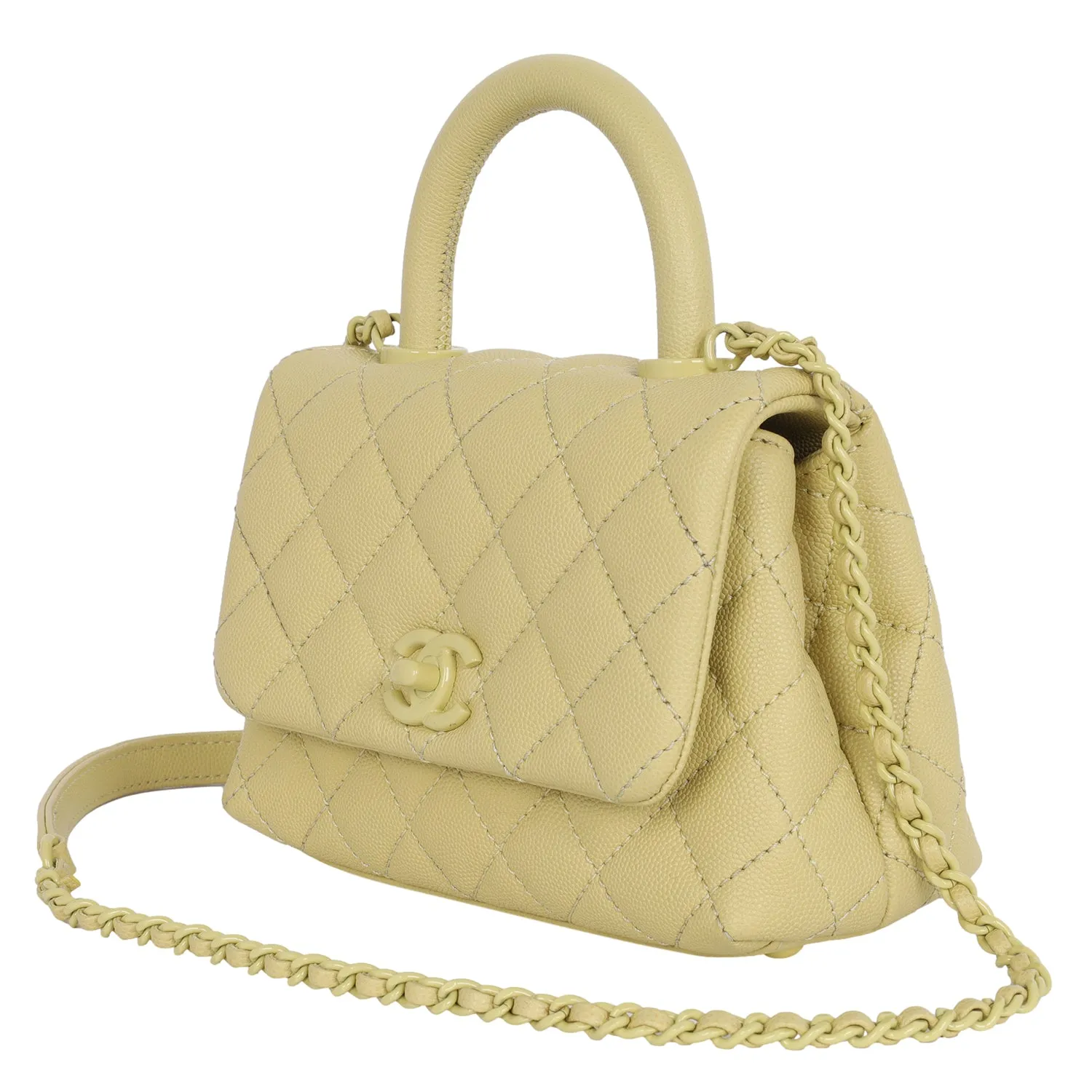 Coco Top Handle Classic Flap Bag Quilted Caviar Mini Yellow