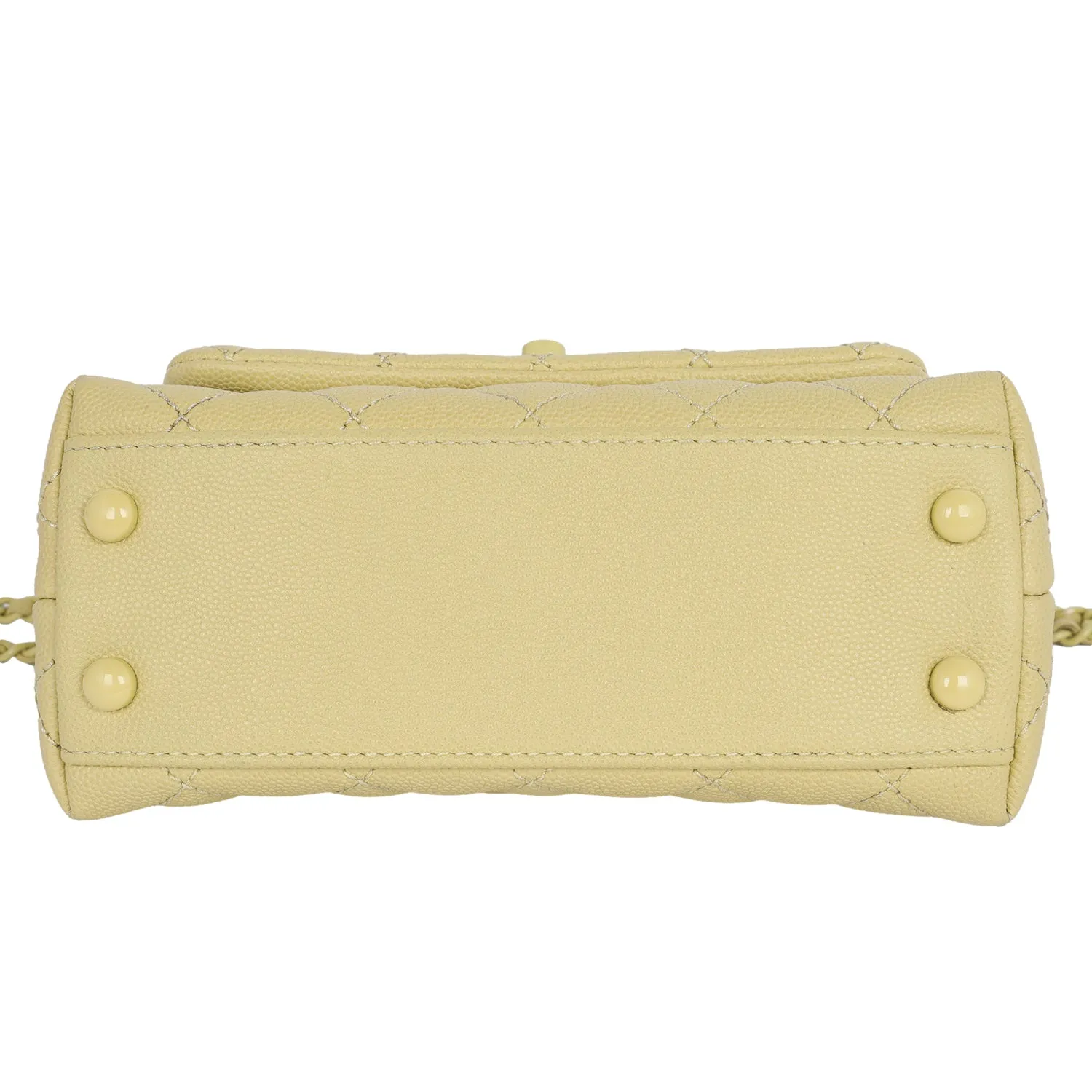 Coco Top Handle Classic Flap Bag Quilted Caviar Mini Yellow