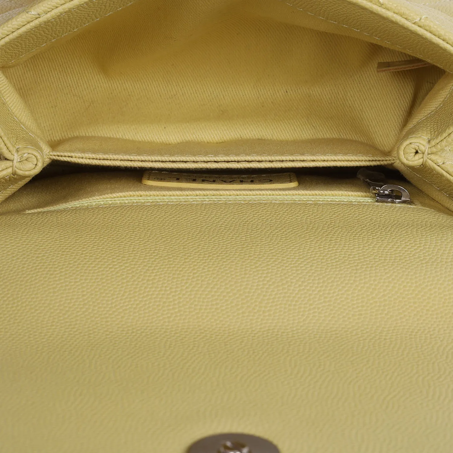Coco Top Handle Classic Flap Bag Quilted Caviar Mini Yellow