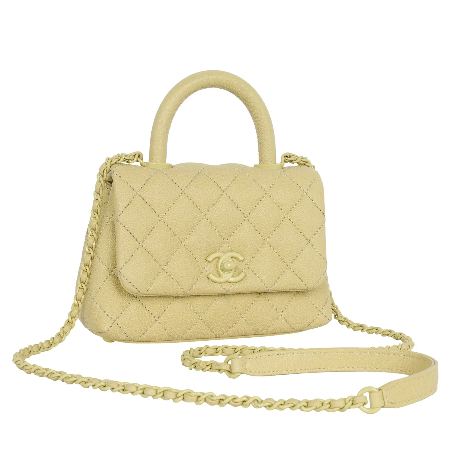 Coco Top Handle Classic Flap Bag Quilted Caviar Mini Yellow