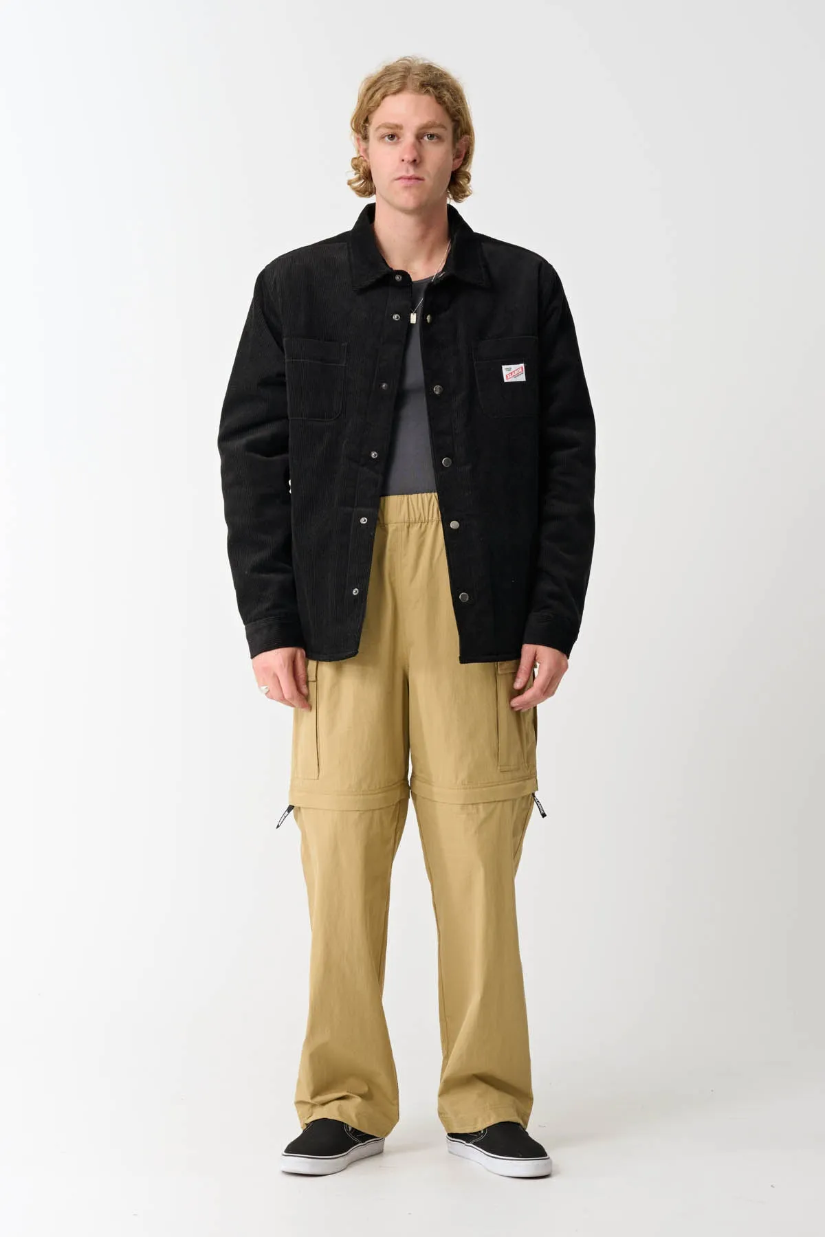 CORD QUILTED OVERSHIRT - BLACK