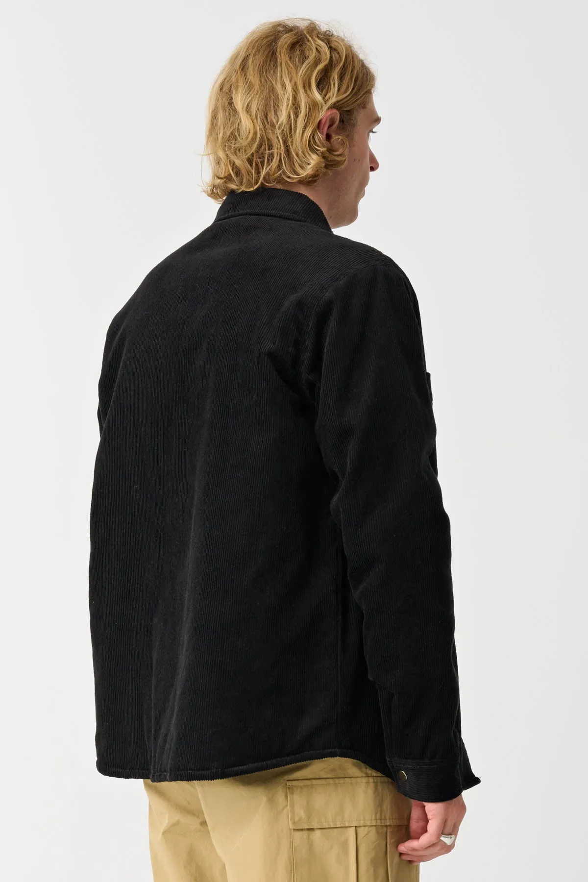 CORD QUILTED OVERSHIRT - BLACK