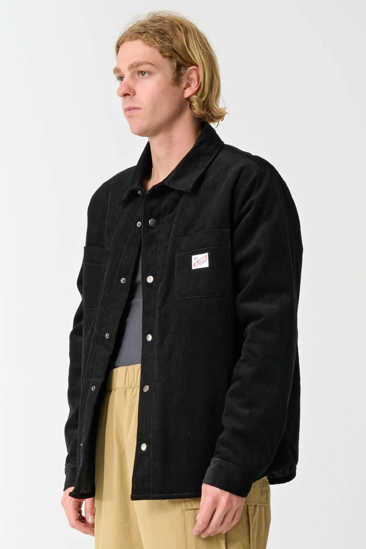 CORD QUILTED OVERSHIRT - BLACK