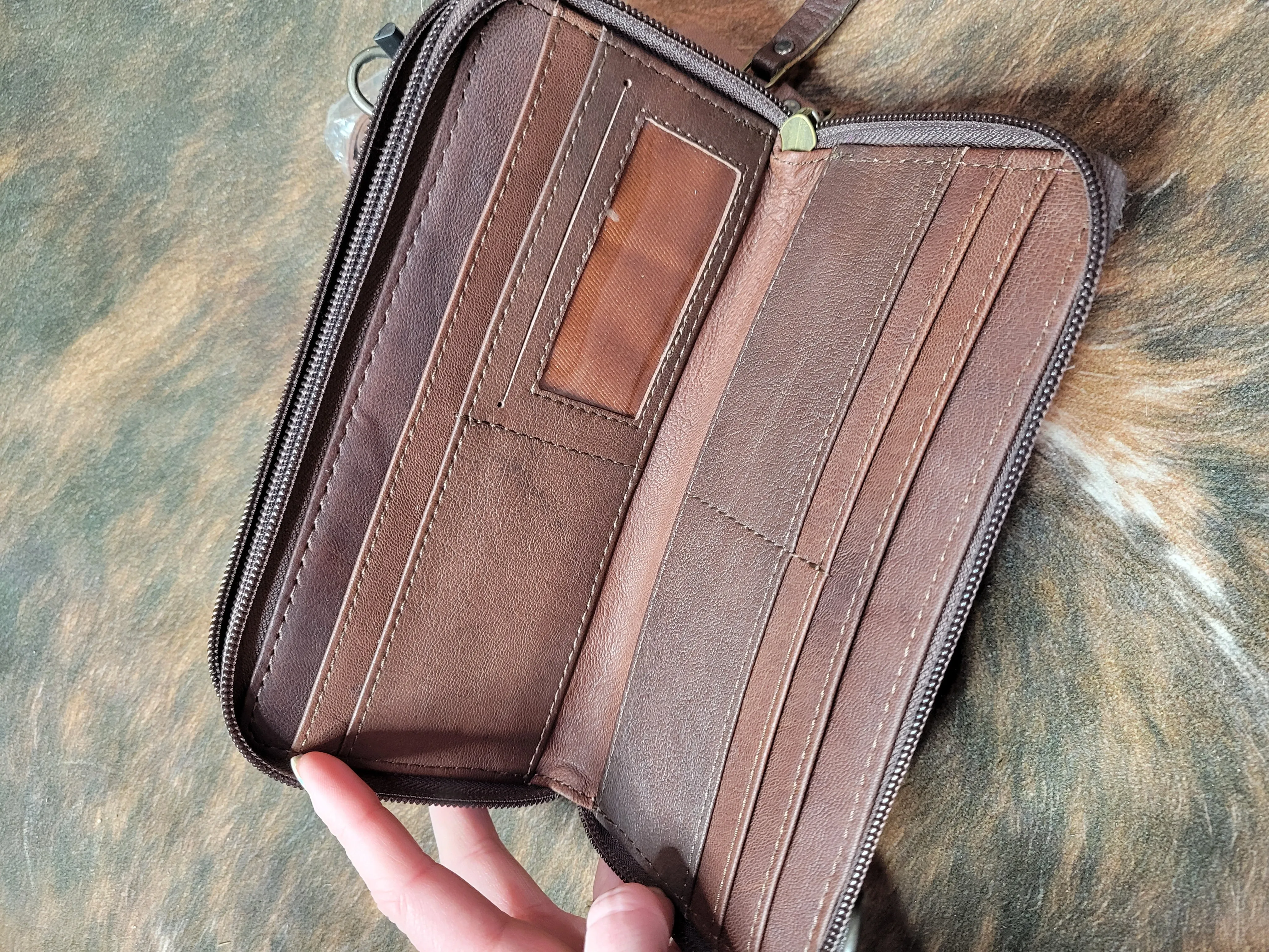 Cow Hide Double Zip Wallet / Crossbody