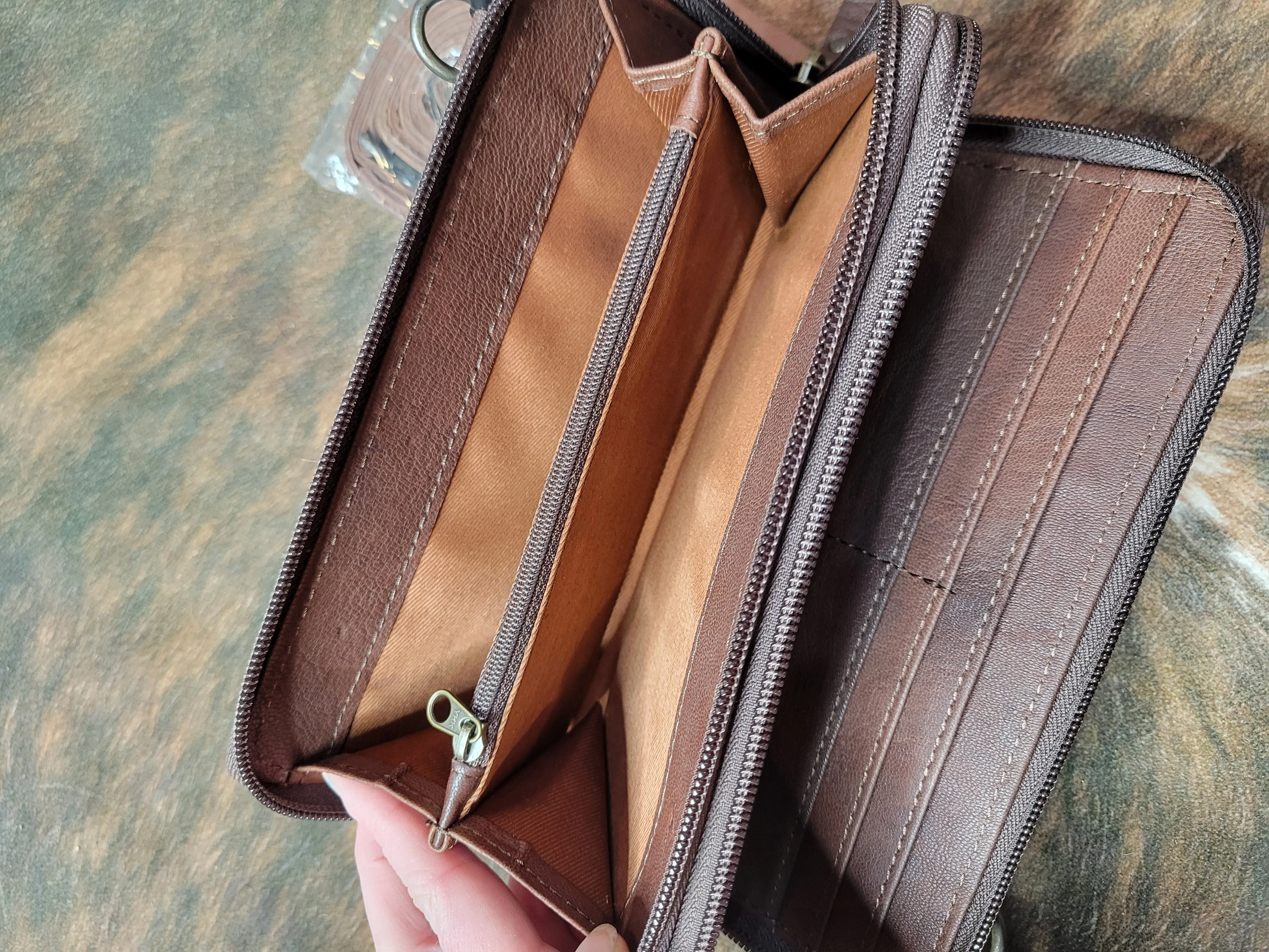 Cow Hide Double Zip Wallet / Crossbody