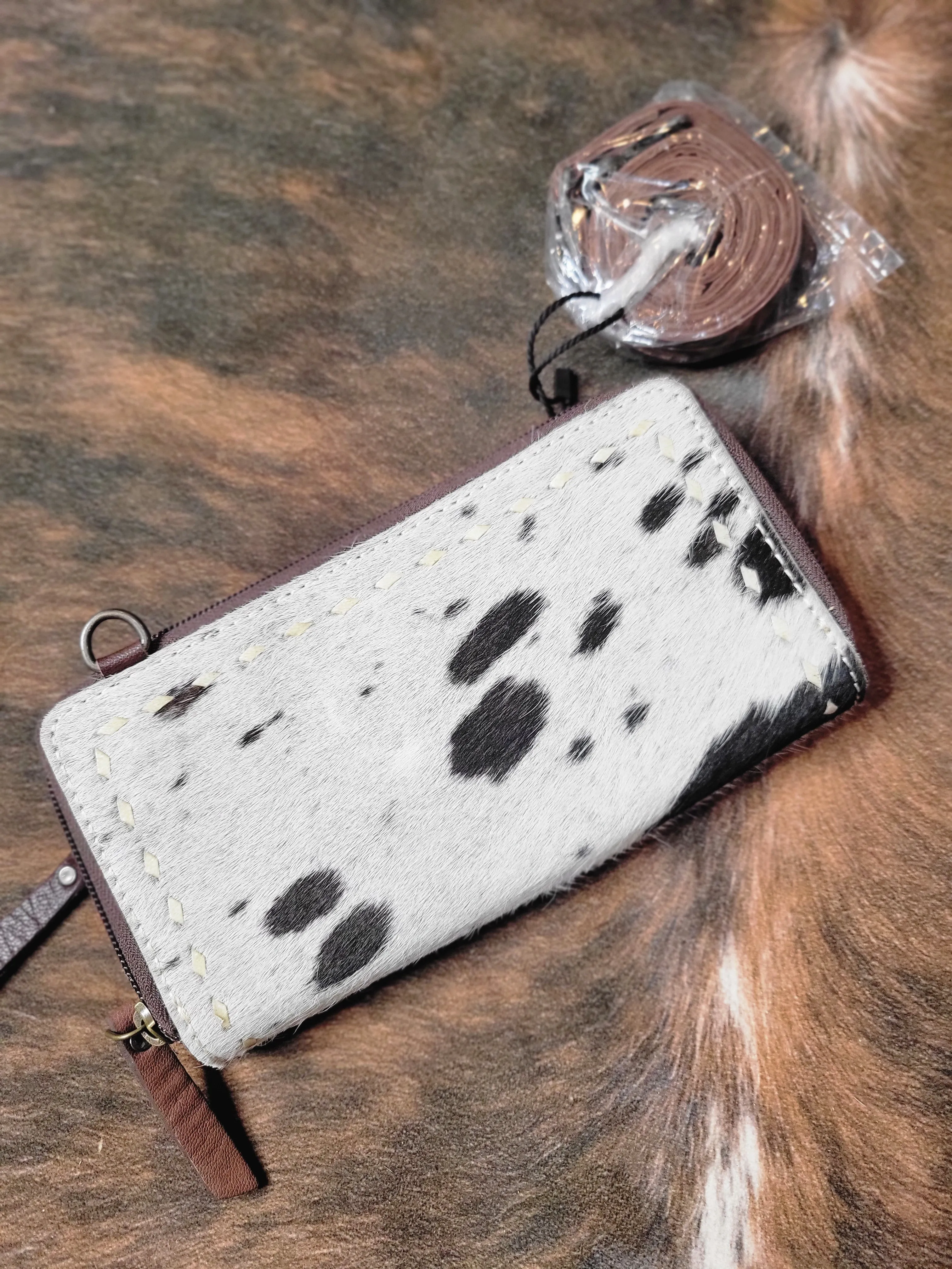Cow Hide Double Zip Wallet / Crossbody