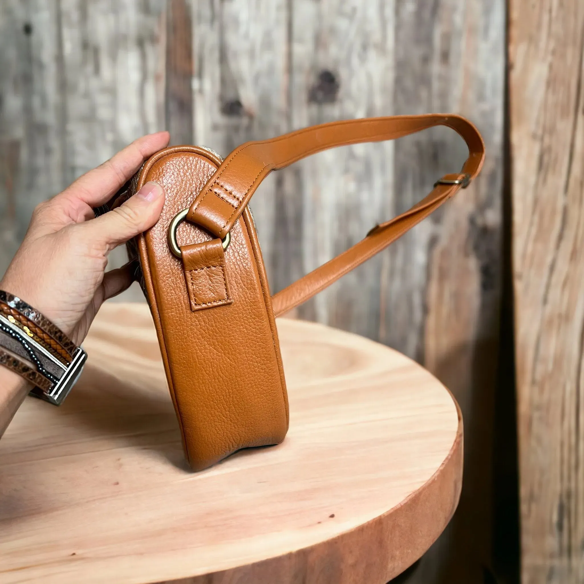 Cowhide moonshape crossbody