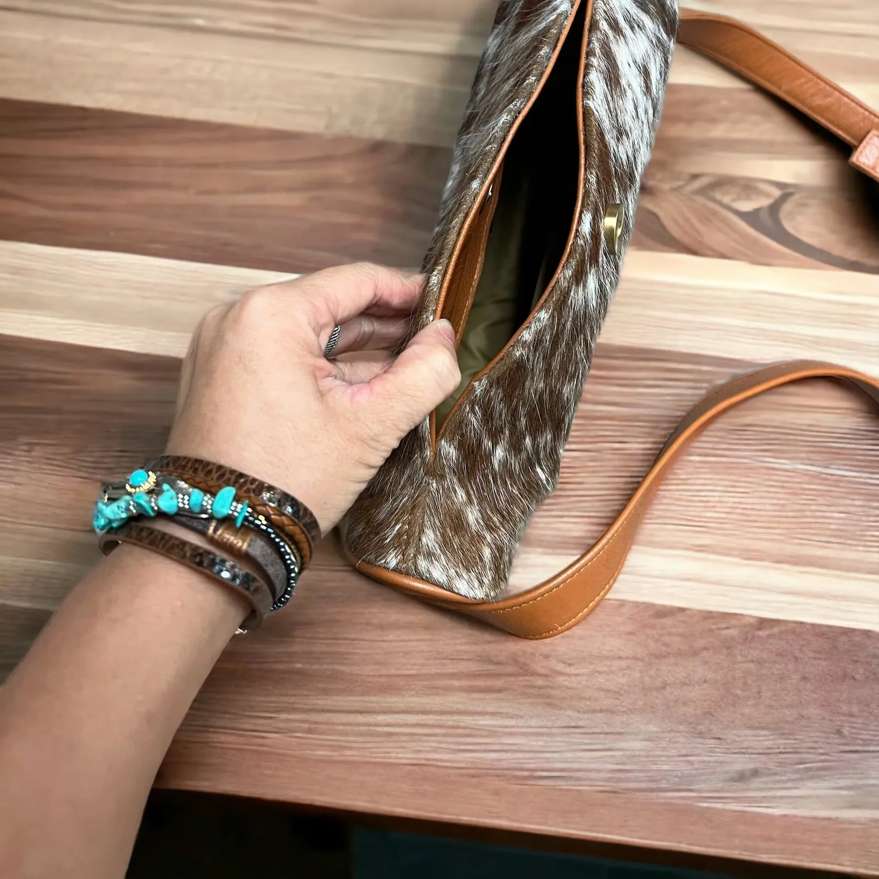 Cowhide moonshape crossbody