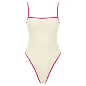 Cream Raspberry Binded Jacelyn One-Piece