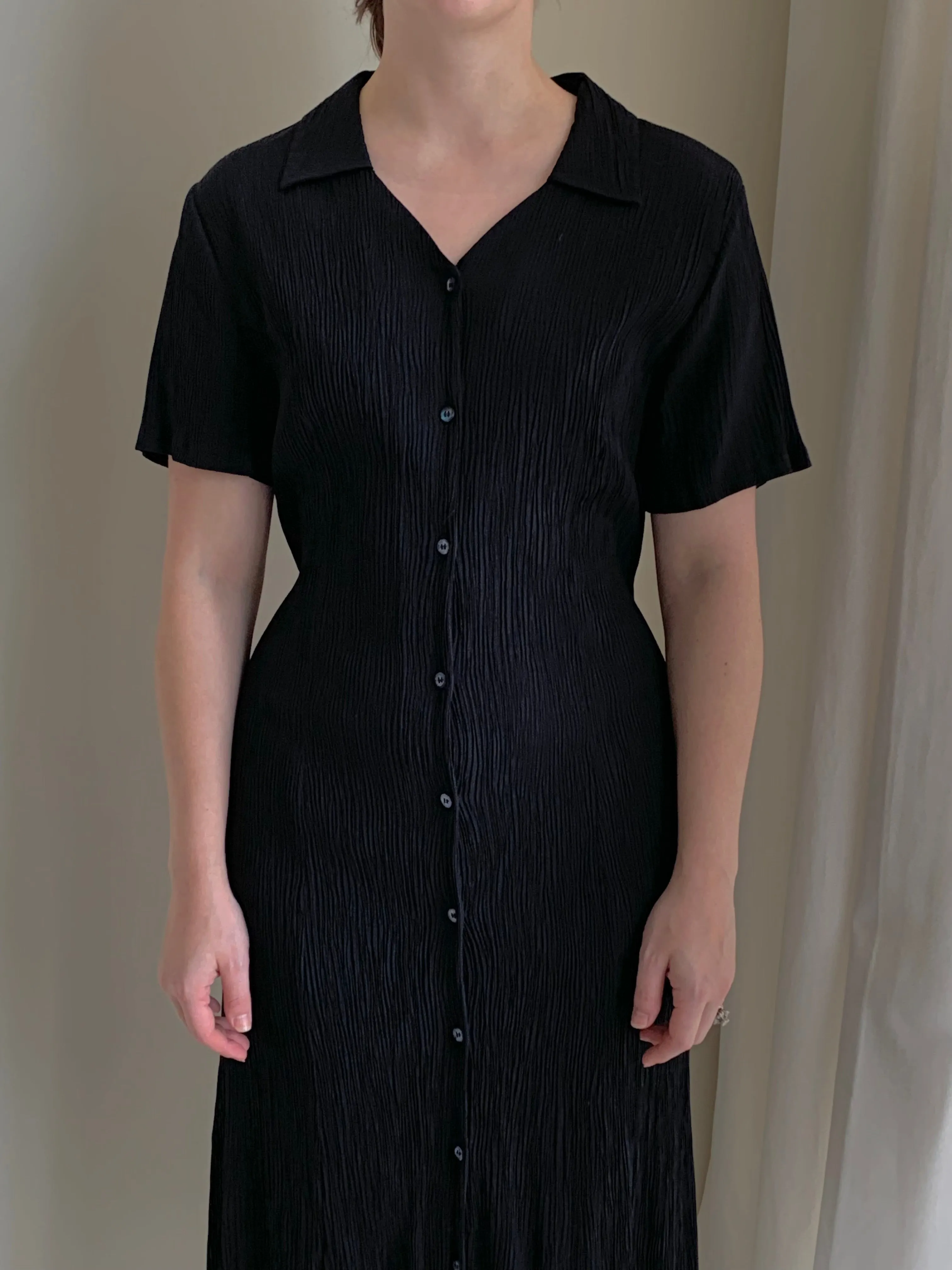 Crinkle pleat midi dress