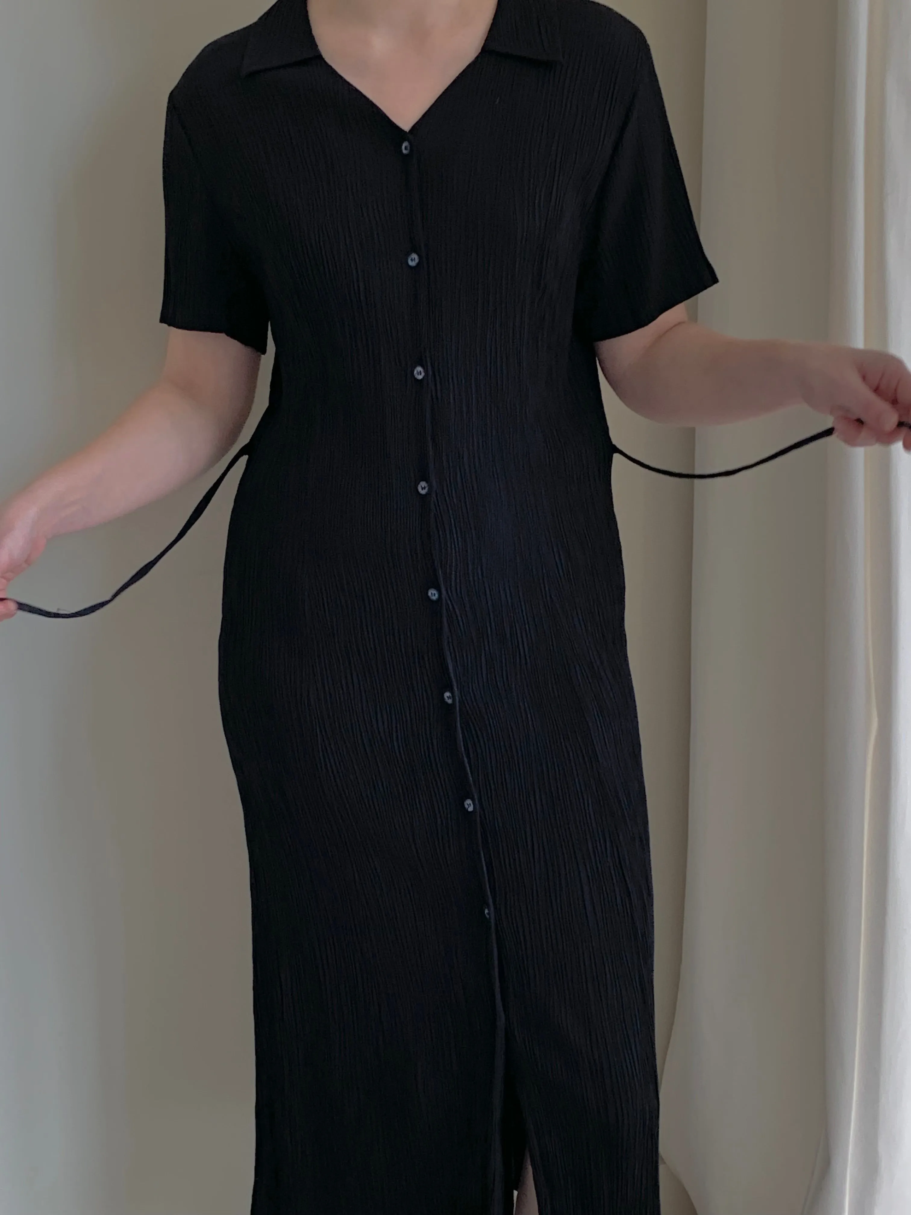 Crinkle pleat midi dress