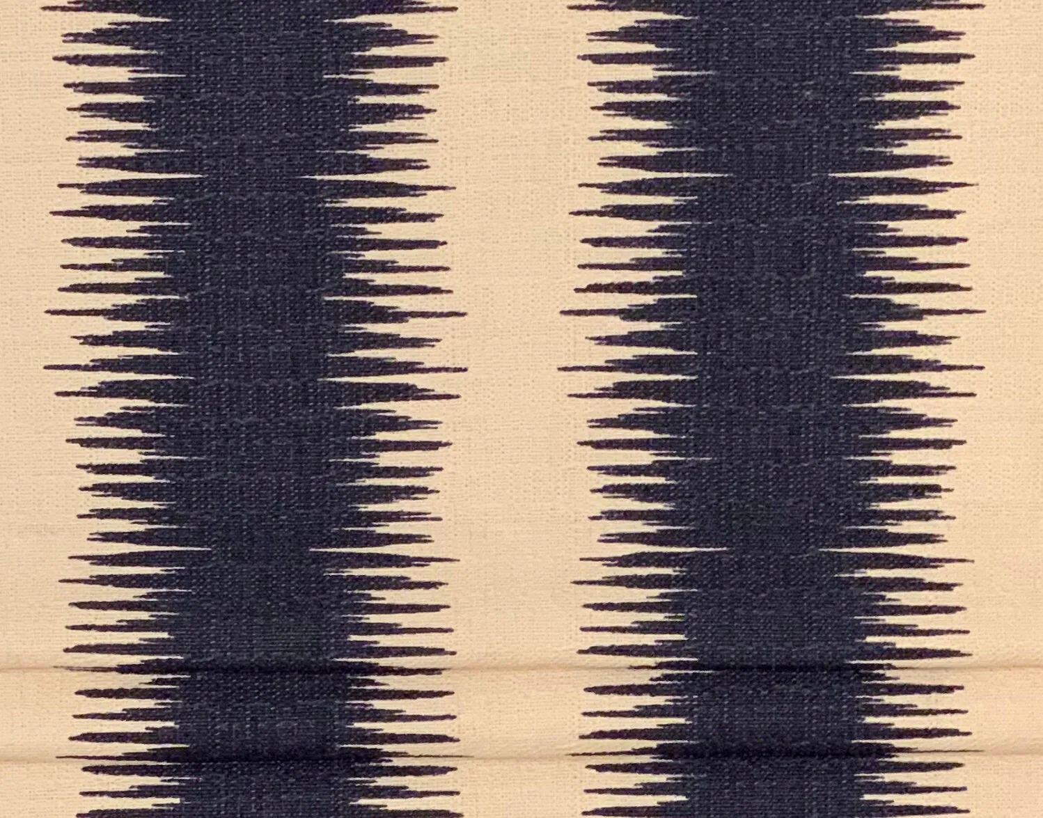 Custom Made Faux Roman Shade Valance in Navy Blue Ikat Stripe on Birch/Ivory Textured Cotton (similar to bark cloth), Fully Lined