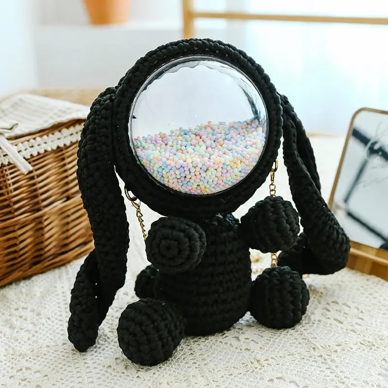 Cute Light Blue & White Crochet Bunny Backpack Rabbit Crochet Shoulder Bag for Girl Bunny Crochet Crossbody Purse