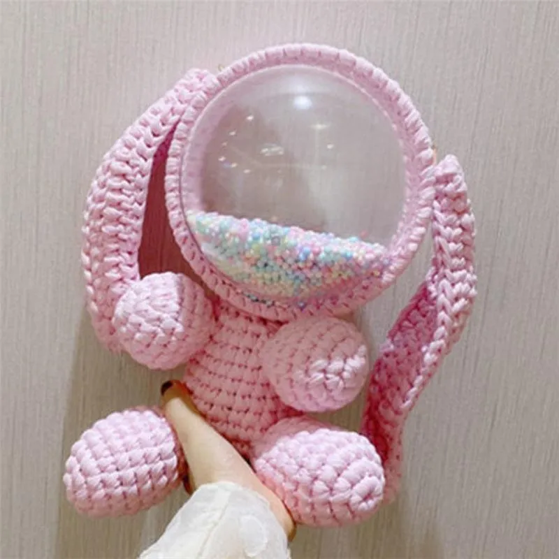 Cute Light Blue & White Crochet Bunny Backpack Rabbit Crochet Shoulder Bag for Girl Bunny Crochet Crossbody Purse
