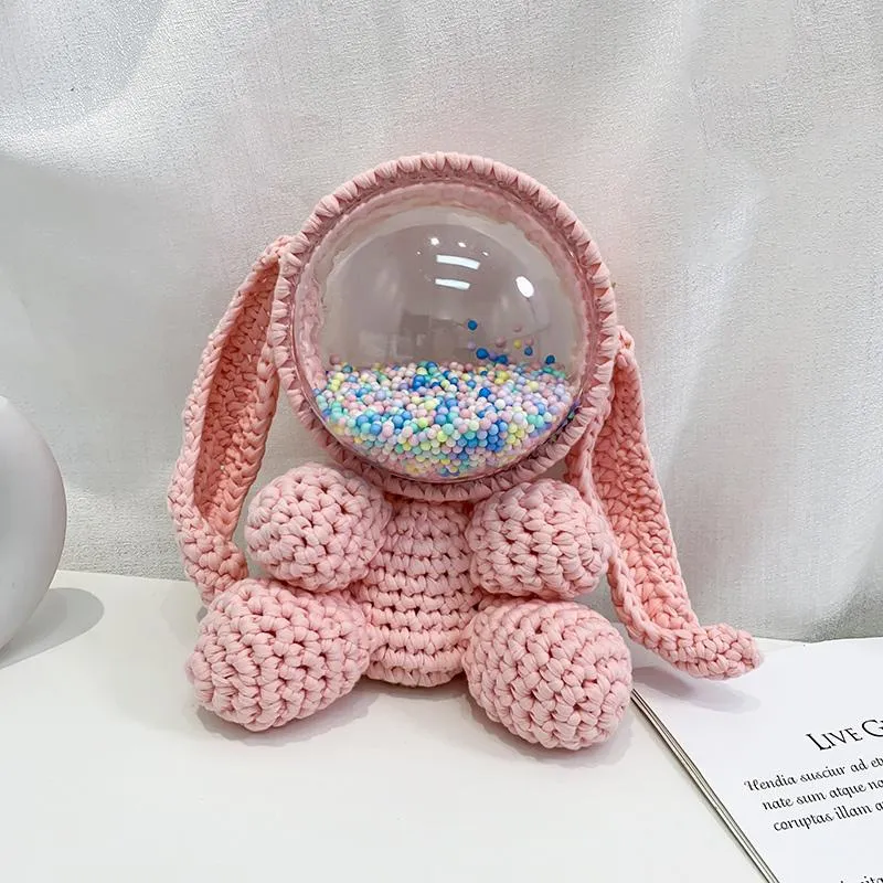 Cute Light Blue & White Crochet Bunny Backpack Rabbit Crochet Shoulder Bag for Girl Bunny Crochet Crossbody Purse