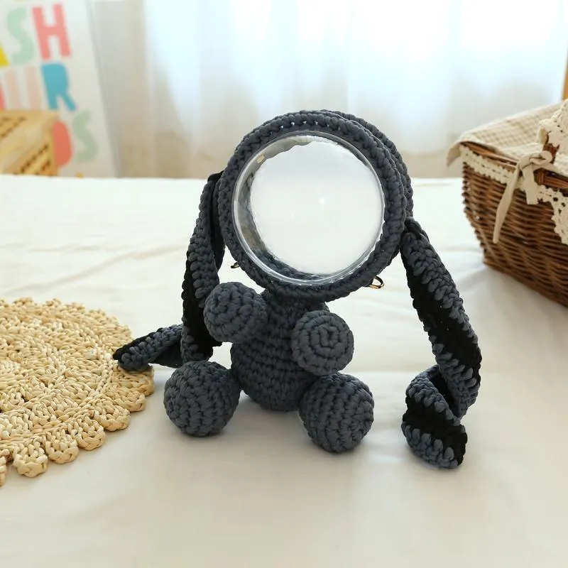 Cute Light Blue & White Crochet Bunny Backpack Rabbit Crochet Shoulder Bag for Girl Bunny Crochet Crossbody Purse