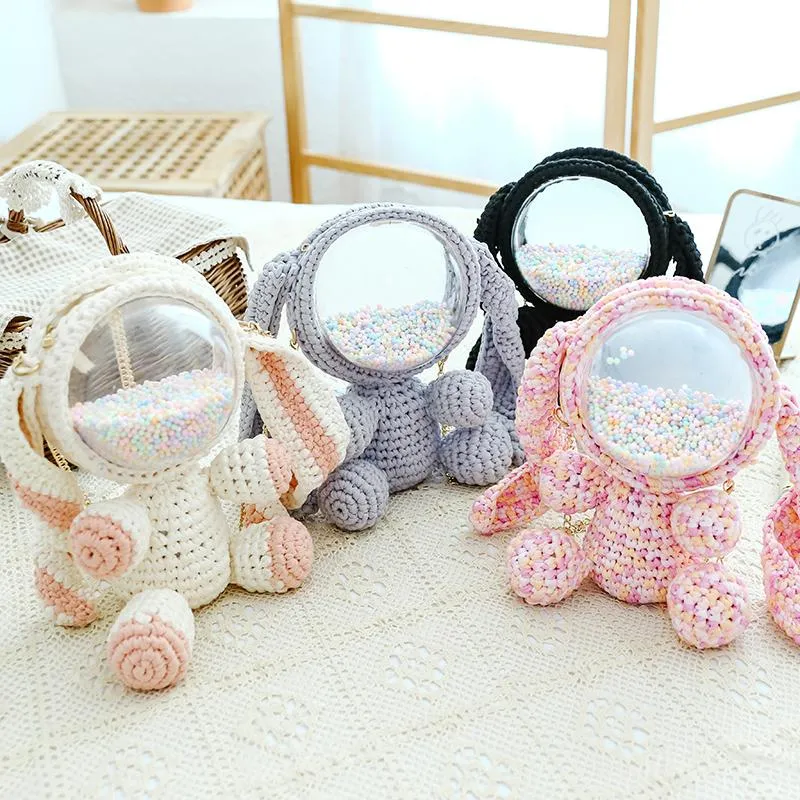 Cute Light Blue & White Crochet Bunny Backpack Rabbit Crochet Shoulder Bag for Girl Bunny Crochet Crossbody Purse