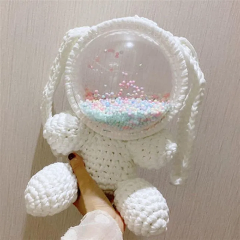 Cute Light Blue & White Crochet Bunny Backpack Rabbit Crochet Shoulder Bag for Girl Bunny Crochet Crossbody Purse