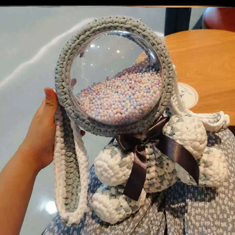 Cute Light Blue & White Crochet Bunny Backpack Rabbit Crochet Shoulder Bag for Girl Bunny Crochet Crossbody Purse