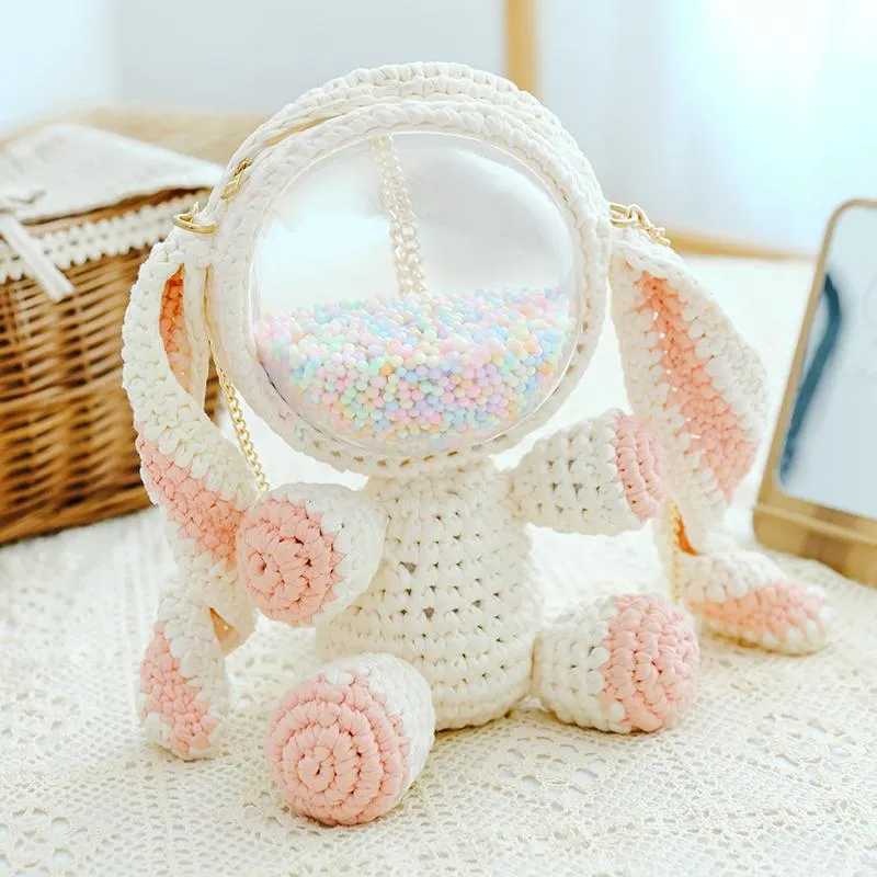 Cute Light Blue & White Crochet Bunny Backpack Rabbit Crochet Shoulder Bag for Girl Bunny Crochet Crossbody Purse