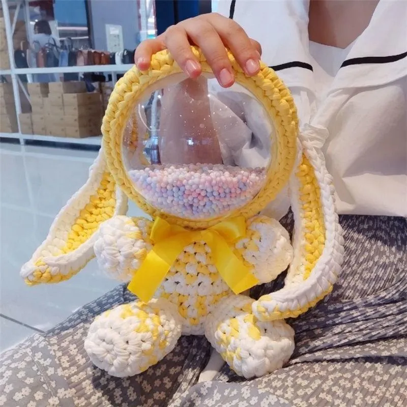 Cute Light Blue & White Crochet Bunny Backpack Rabbit Crochet Shoulder Bag for Girl Bunny Crochet Crossbody Purse