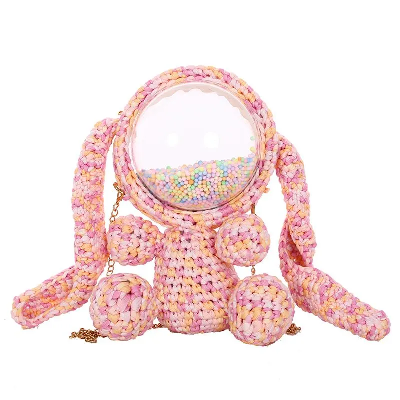 Cute Light Blue & White Crochet Bunny Backpack Rabbit Crochet Shoulder Bag for Girl Bunny Crochet Crossbody Purse