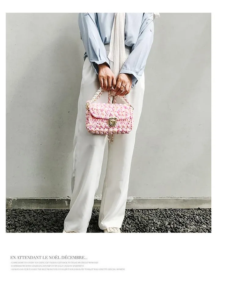 Cute Light Gray Crochet Small Handbag Crossbody Purse Crochet Shoulder Bag for Girl Cute Crochet Purses
