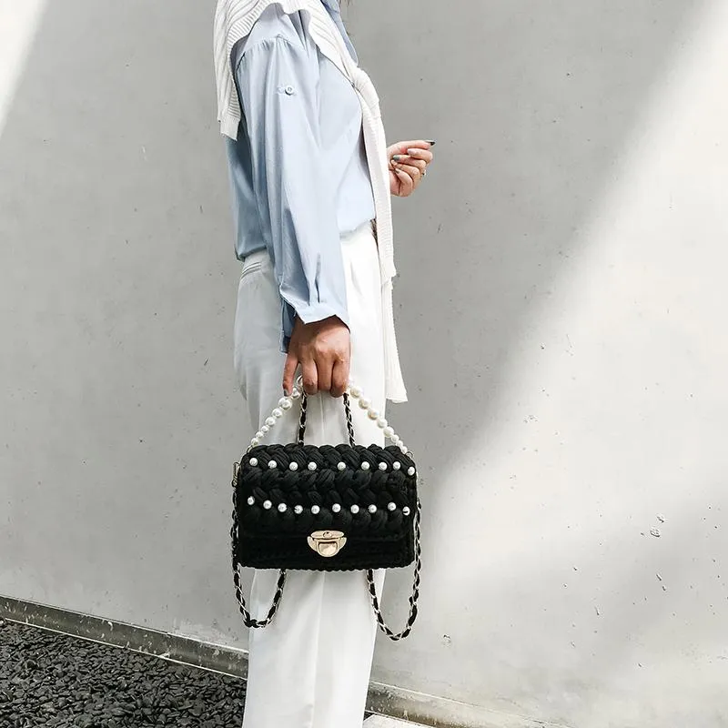 Cute Light Gray Crochet Small Handbag Crossbody Purse Crochet Shoulder Bag for Girl Cute Crochet Purses