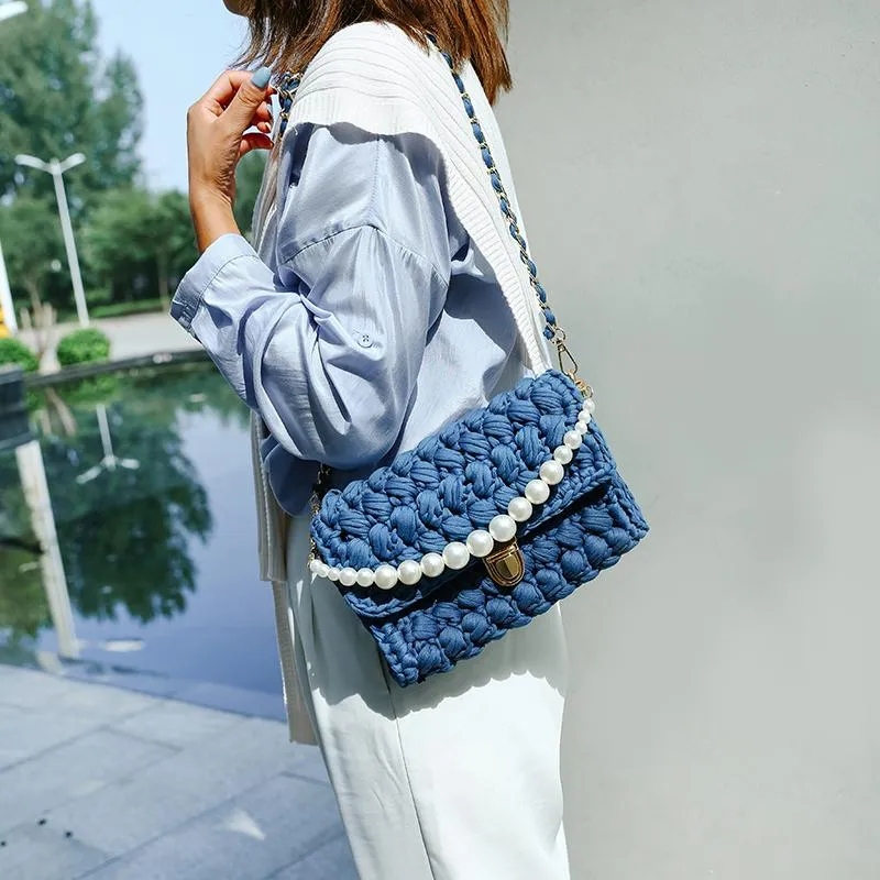 Cute Light Gray Crochet Small Handbag Crossbody Purse Crochet Shoulder Bag for Girl Cute Crochet Purses